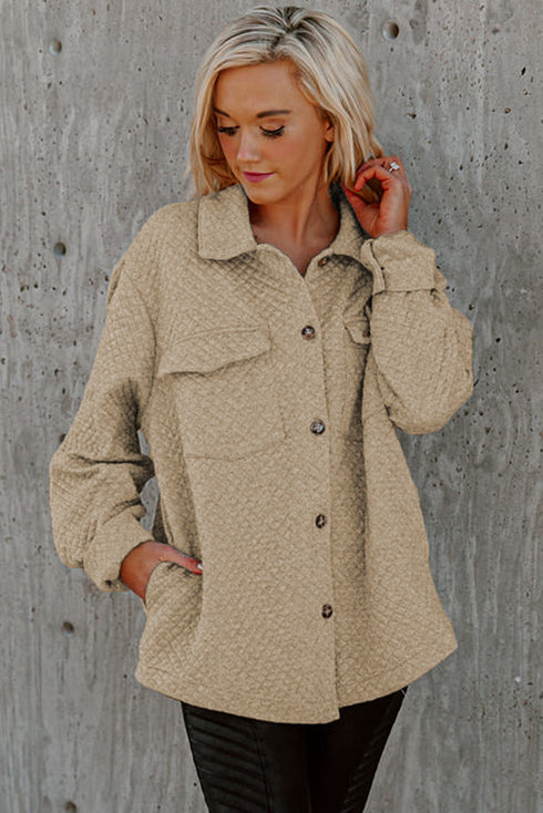 Lattice Texture Retro Flap Pocket Button Shacket